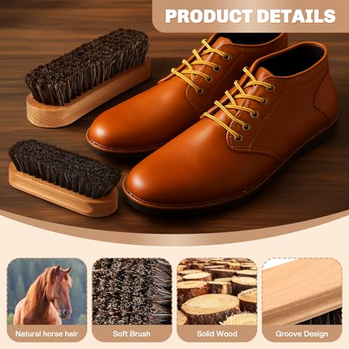 Image of 2 Pcs Horsehair Shine Shoes Brush Kit Polish Dauber Applicators Cleaning Leather Shoes Boots Care Brushes Suede Cleaner Brush(Wooden Concaved Brush)