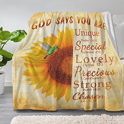 Puppettv Sunflower Blanket Christian Gifts For Women & Men 60×80 Inch, God Says You Are Religiou Bible Verse Throw Blankets For Couch Bed Soft Cozy Inspirational Scripture Blanket For Adults Godmother #TOP9