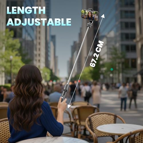 Image of Kratos K24 Selfie Stick Tripod, 67 CM / 26 Inch, 3-in-1 Multifunctional Design with Detachable Wireless Remote, Portable & Lightweight Selfie Stick for Vlogging, Photography for All Mobiles