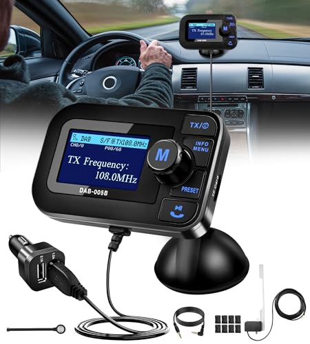 LanOcean Voiture Radio Dab, Adaptateur Radio Voiture DABPlus avec Carte TF, FM Transmetteur Dab Voitures avec Bluetooth Mains Libres, Adaptateur Radios Dab+...