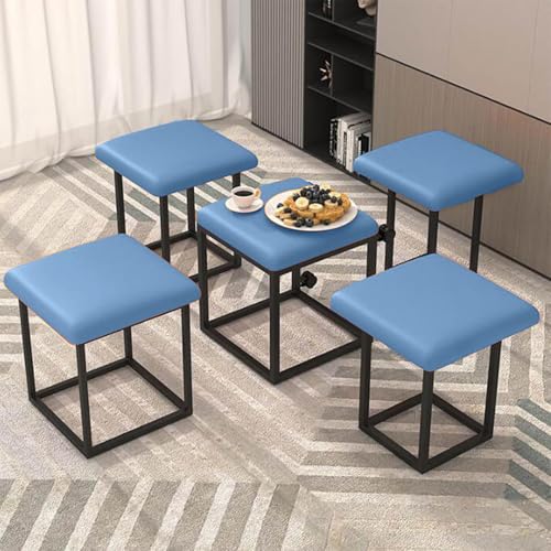 Silla 5 en 1 para falta de espacio con taburetes de cuero azul 8