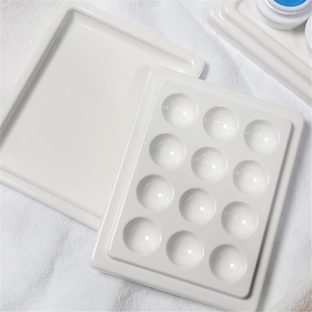 Plastic 12-Well 10cm Empty Imitate Ceramic Paint Palette with Lid Painting Mixing Drawing Art Supplies