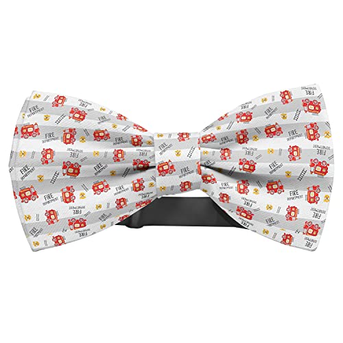 KAWAMOUSE Adjustable Pre-tied bow tie for toddler Boys (Kids Fire Truck Pattern) Elegant Cute Bowties for Dogs Cats Pets