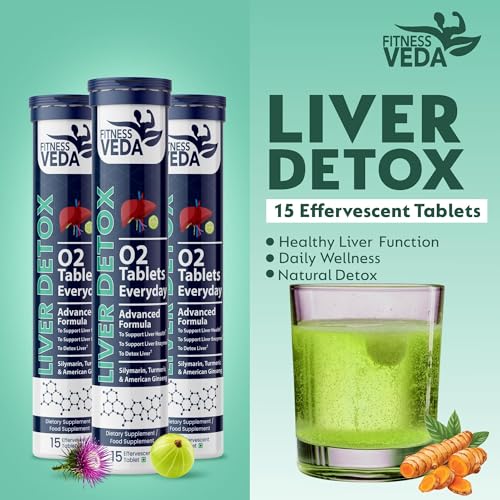 Image of Fitness Veda Liver Detox Effervescent-Pack of 8 | Fatty Liver Health Supplement | Milk Thistle With American Ginseng | Drop, Dissolve, Fizz & Drink | Advanced Ayurvedic Formula for Liver Health - 15 Tablets Each