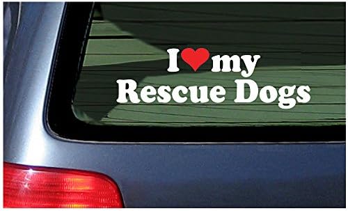I Love My Rescue Dogs ~ White with Red Heart Window Decal Sticker Dog