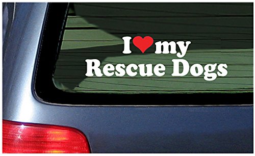 I Love My Rescue Dogs ~ White With Red Heart Window Decal Sticker Dog #TOP14