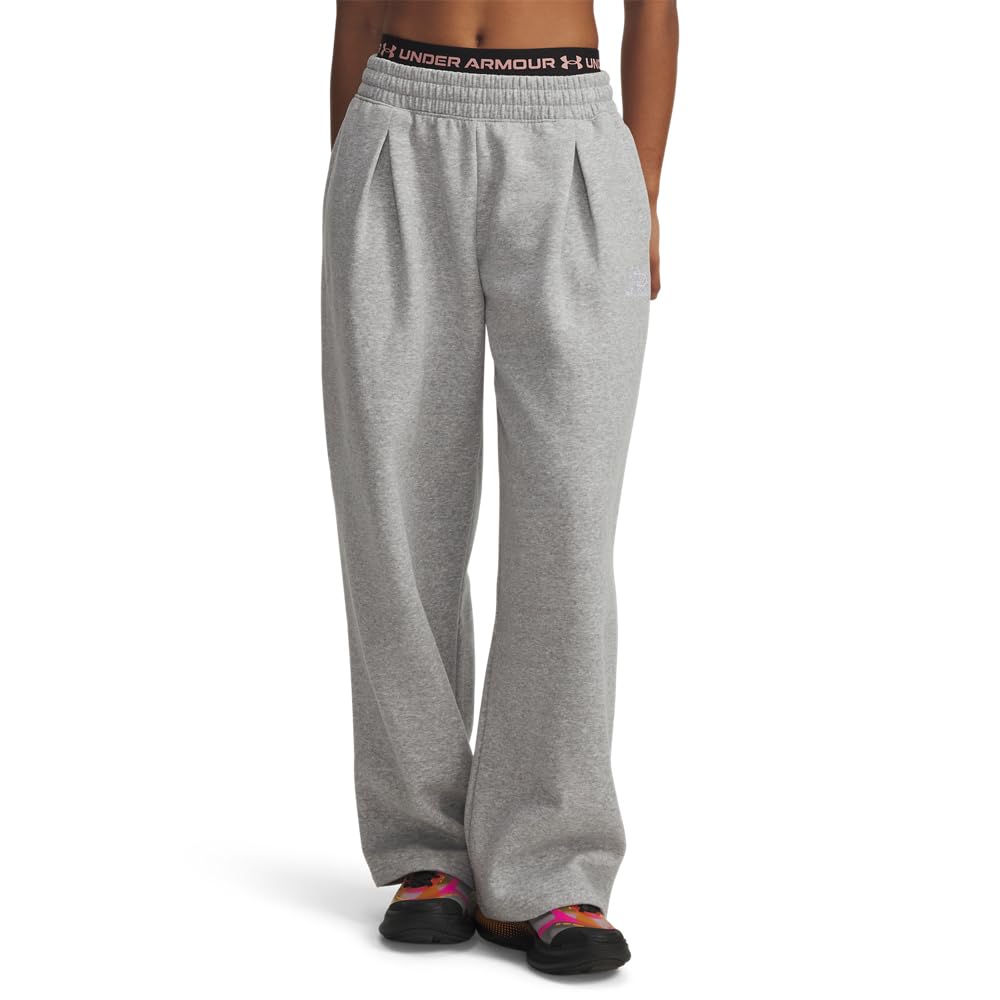 Under Armour Women's Gray Rival Fleece Script Pants Mod Light Heather / White M