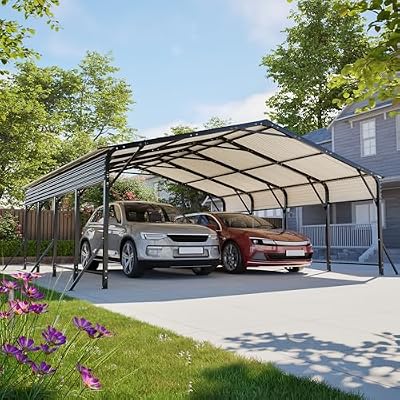 20x20 FT Metal Carport, Heavy-Duty All-Weather Steel Carport with Reinforced Frame, Waterproof Roof for Cars, SUVs, Trucks, and Outdoor Storage