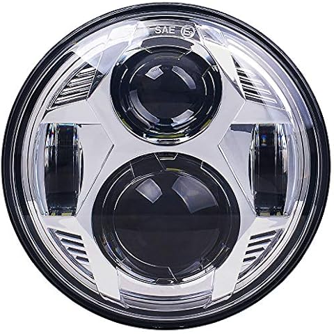 5-3/4 5.75 Motorcycle LED Headlight Compatible with Harley Davidson Dyna Street Bob Iron 883 Sportster Super Wide Glide Low Rider Night Rod Softail Custom Indian Scout Triumph Headlamp-Silver Cover