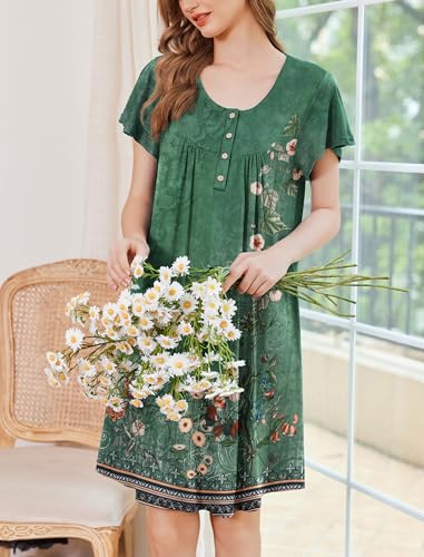 Ekouaer Nightgowns for Women Short Sleeve House Dress with Pockets Floral Print Mumu Dress4
