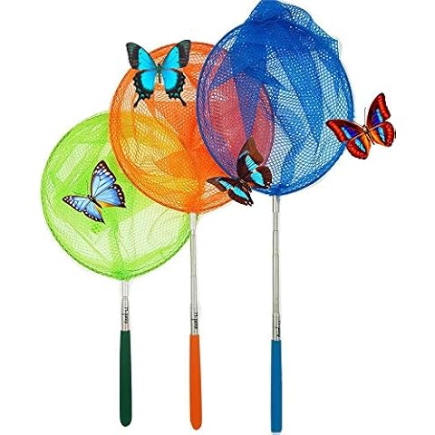 #1 M-jump 3 Pack Colored Telescopic Butterfly Nets - Great for Catching Insects Bugs Fishing - Outdoor Toy for Kids Playing - Extendable from 6.8" to 34"... Cover