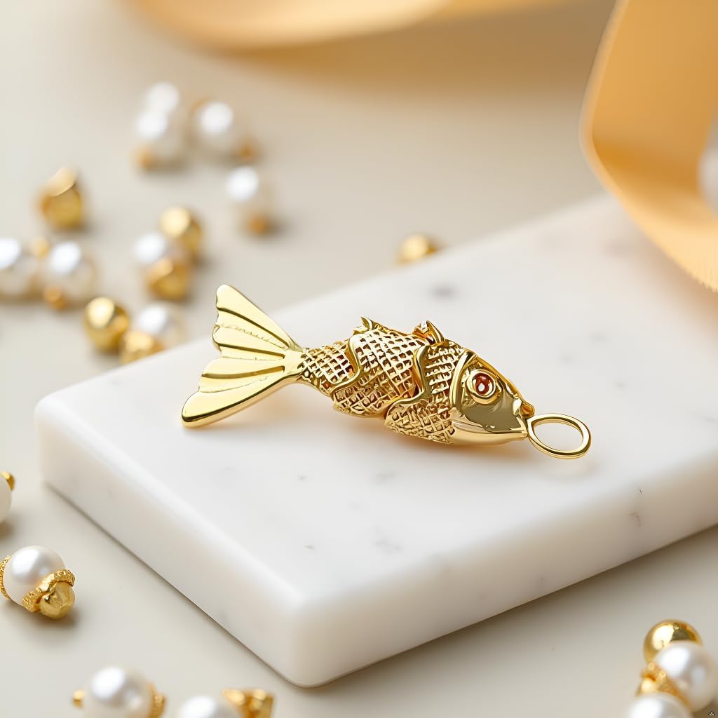 Gold Fish Charm Pendant,Sea Animal Golden Fish Shaped Gold Plated Pendants Pave Ocean Pendants for Men Women for DIY Bracelet Necklace Earrings Beading and Jewelry Making - Image 5