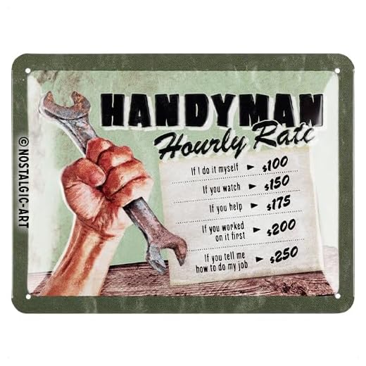 Nostalgic-Art Cartel metálico retro, 15 x 20 cm, Handyman Hourly Rate – Idea de regalo para craftsman, de metal, diseño vintage con frase