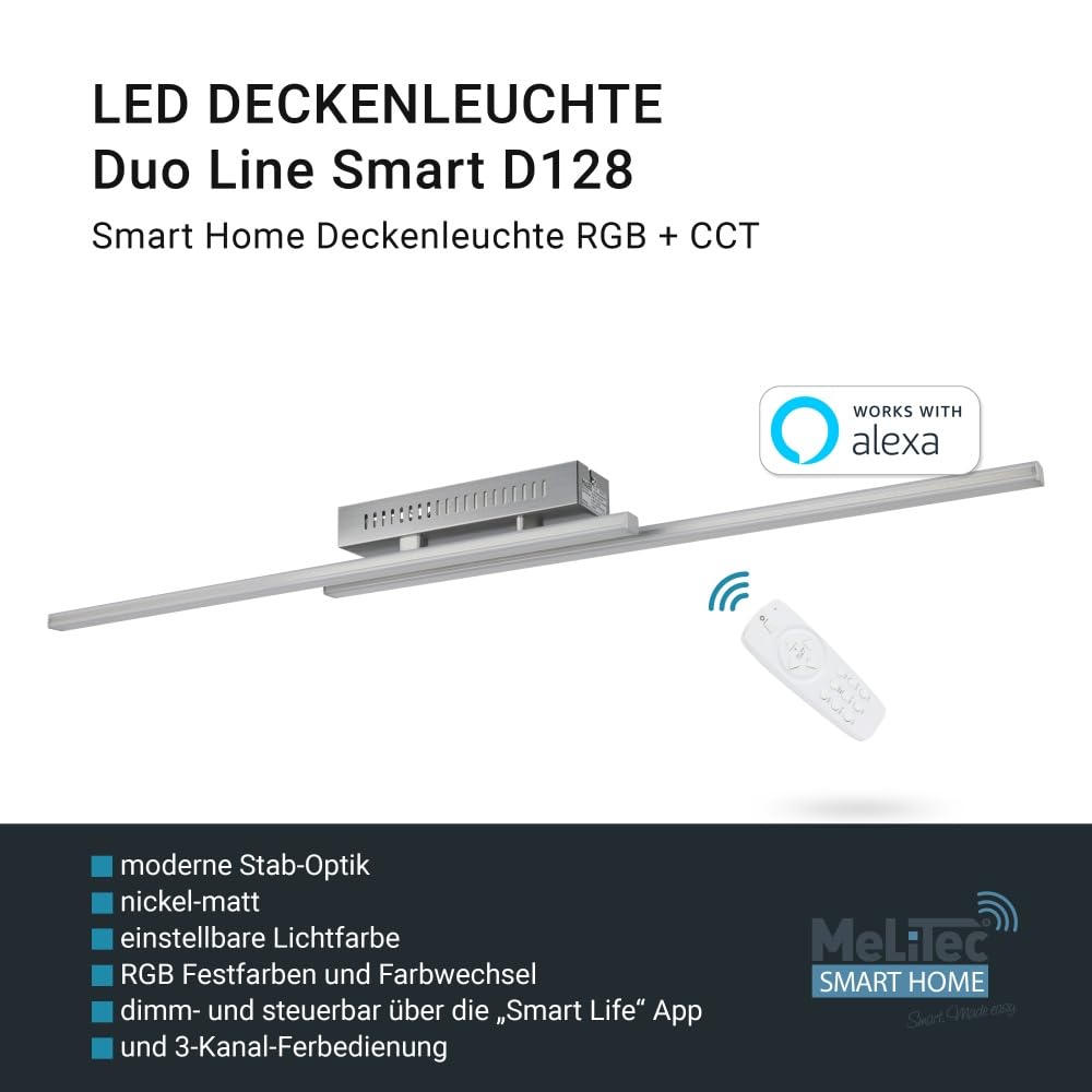 MeLiTec LED Deckenlampe D128 – RGB Farbwechsel, App & Fernbedienung, Alexa & Google Steuerung, dimmbar, moderne Smart Home Lampe, Wandlampe