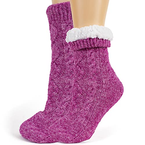 Image of Slipper Socks for Women with Grippers Non Slip, Sherpa Lined Slipper Socks