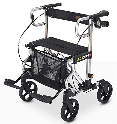 H.Slay Gehwagen mit Sitz, Leichter faltender Einkaufswagen-höhenverstellbarer Mobilitätsrahmen Sitzhöhe 55cm für ältere Großeltern behindert, Black Cover