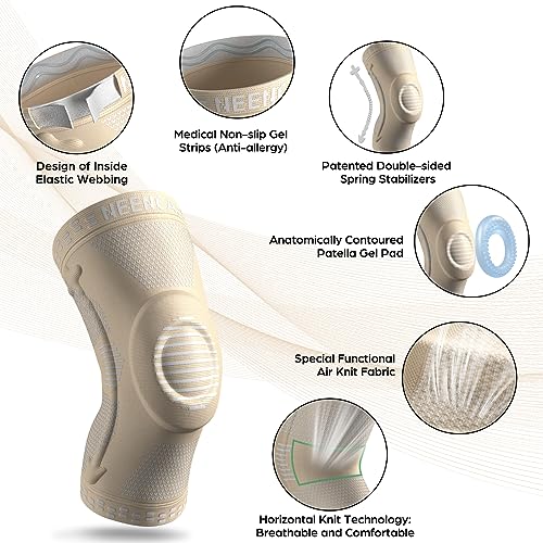 Image of NEENCA [2 Pack] Knee Brace, Knee Compression Sleeve Support with Patella Gel Pad & Side Spring Stabilizers, Medical Grade Knee Protector for Running, Meniscus Tear, Arthritis, Joint Pain Relief, Sport