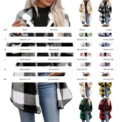 Fleece Jacket Women Plaid Sherpa Jackets Soft Button Fuzzy Long Sleeve Coat - image 6