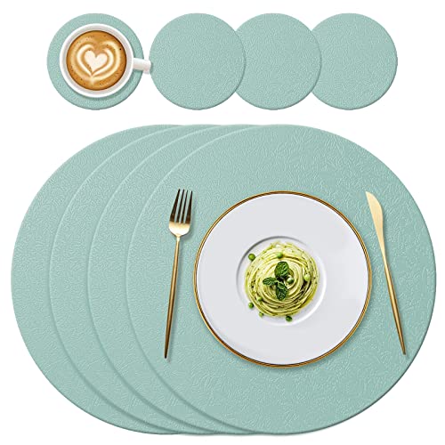 YUNJUER Lot de 4 sets de table ronds en silicone (34 cm) et 4 dessous de verre (10 cm), résistants à la chaleur 232 °C, intérieur et extérieur, table à manger en verre (vert clair) Cover