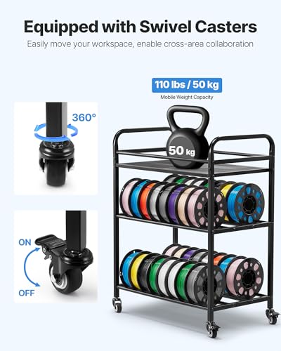 Image of VEVOR 3D Printer Filament Storage Rack, 4 Tier Heavy Duty Storage Shelf, Rolling Filament Spool Holders Racks with Wheels, Filaments Organzied for 3D Printing Station, Office, Workshop (Shelf Only)