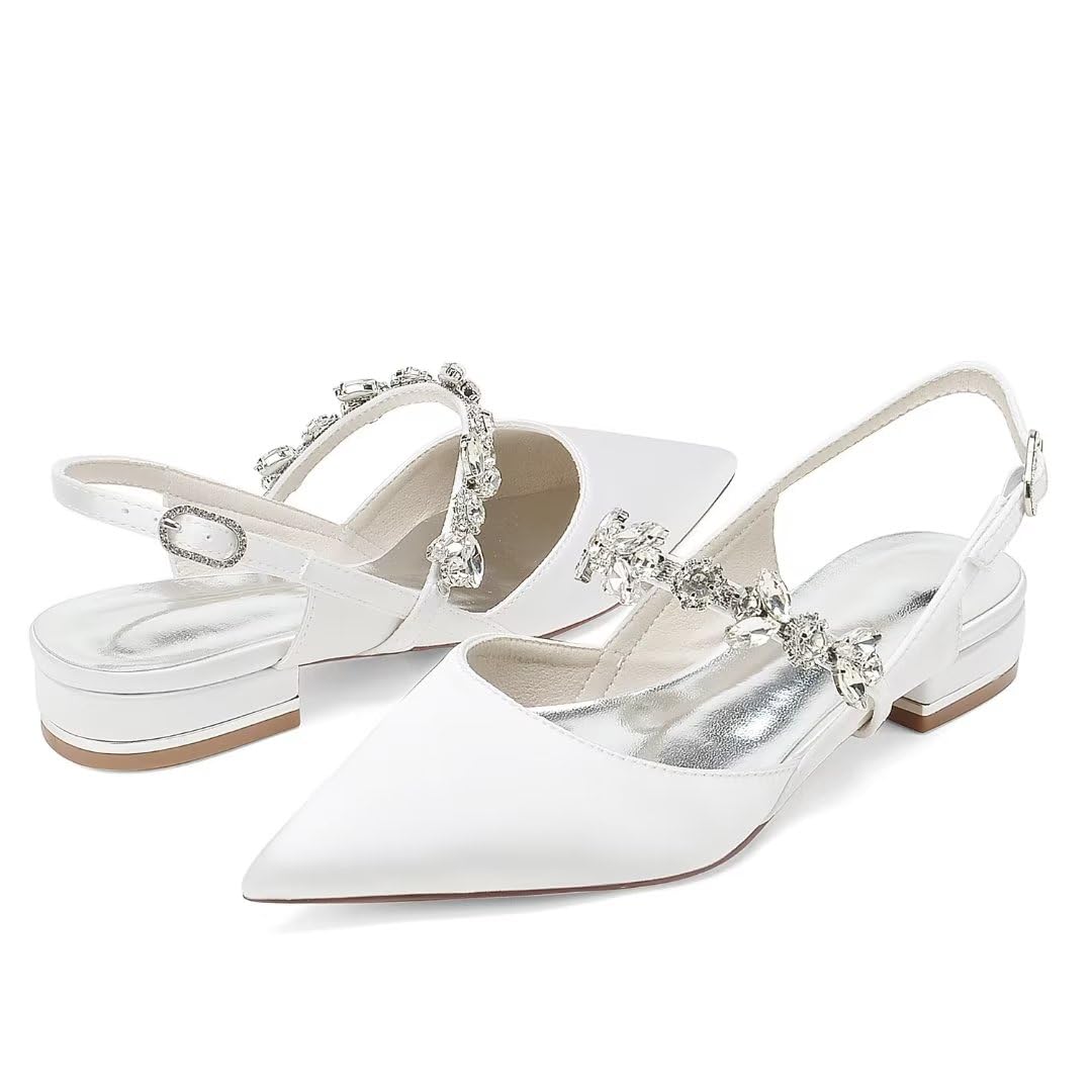 JOEupin Scarpe basse da donna a punta in cristallo da sposa in raso scarpe da sposa scarpe da sposa appartamenti da sera ballo di fine anno