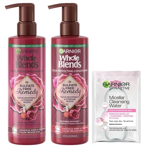 Garnier Whole Blends Sulfate Free Remedy Red Rose & Vinegar Color Protecting Shampoo and Conditioner Set for Color Treated Hair with Sample, 12 Fl Oz, 1 Kit (Packaging May Vary)