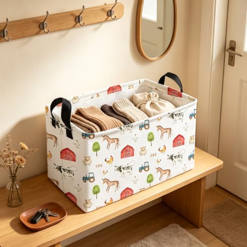 Image of Essme Rectangular Farm Basket,Cute Storage Bins with Handles for Room Decor,Shelf Basket.(Farm)