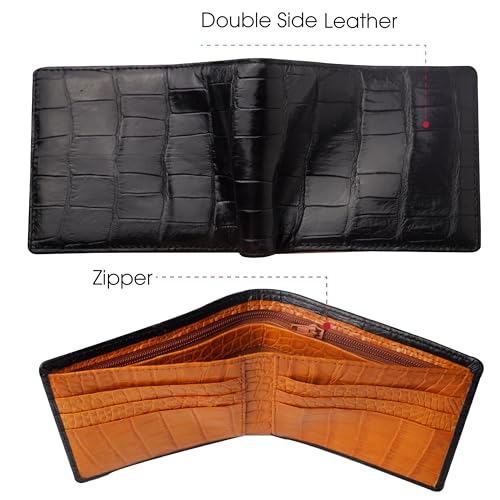 Image of HATA Men Leather Bifold Wallet RFID Blocking Front Pocket Exotic Billfold Handmade Gift For Birthday Wedding Anniversary Father's Day