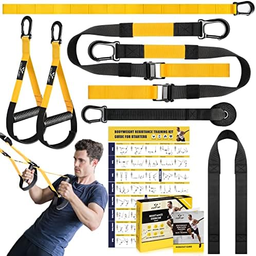Home Resistance Training Kit, Yellow Resistance Trainer Exercise Straps with Handles, Door Anchor and Carrying Bag for Home Gym, Bodyweight Resistance Workout Straps for Indoor & Outdoor