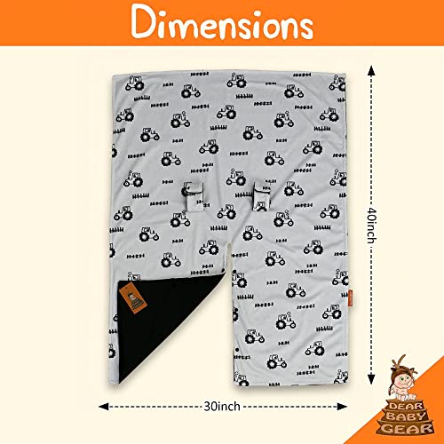Image of Dear Baby Gear Car Seat Cover for Boys & Girls - Baby Carseat Canopy w /Snap Opening - Infant Seat Cover - Nursing Covers - Newborn Carrier Canopy - 40x30 inch (Black and Gray Farm Tractors & Fence)