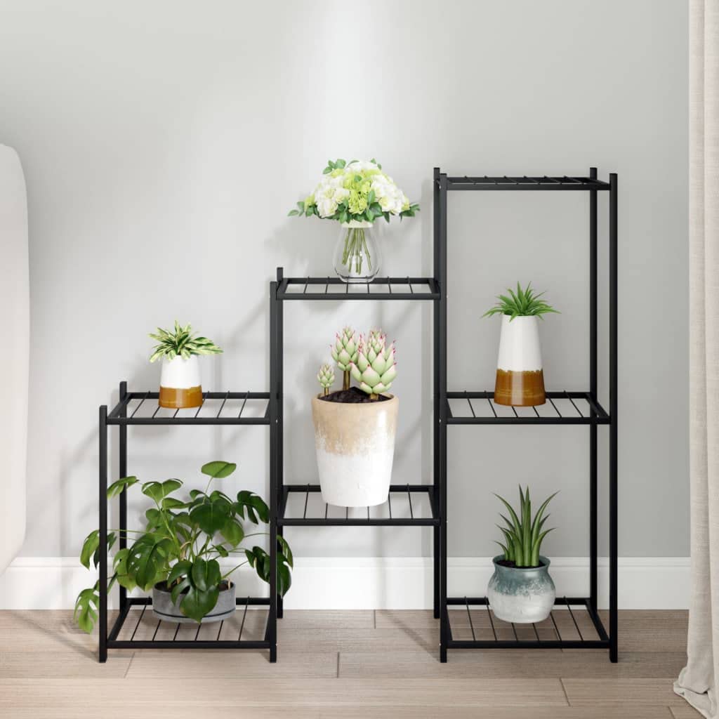 homiuse Blumenständer 83x25x80 cm Schwarz PflanzenstäNder Pflanzenregal BlumenstäNder Metall Blumenregal Blumentreppe PflanzenstäNder Metall PflanzenstäNder Schwarz Blumenregal Metall Eisen