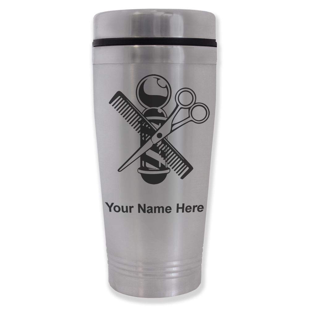 LaserGram 16oz Commuter Mug, Barber Shop Pole, Personalized Engraving Included