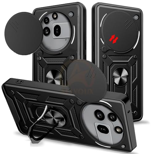Image of Armor Bumper Back Cover Case for Nothing Phone 3A Pro 5G Rotating Camera Cover, Ring Holder & Kickstand | Heavy Duty & 360 Degree Protection Nothing Phone 3A Pro 5G Back Cover (Black)