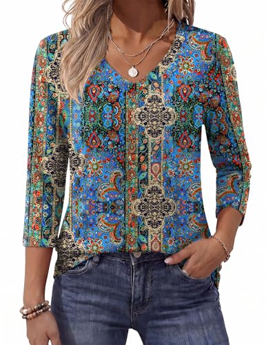 Zeagoo Blouse for Women V Neck Cute Casual 3/4 Sleeve Soft Tunic Tops for Spring Summer Lightweight Women's Work Clothing