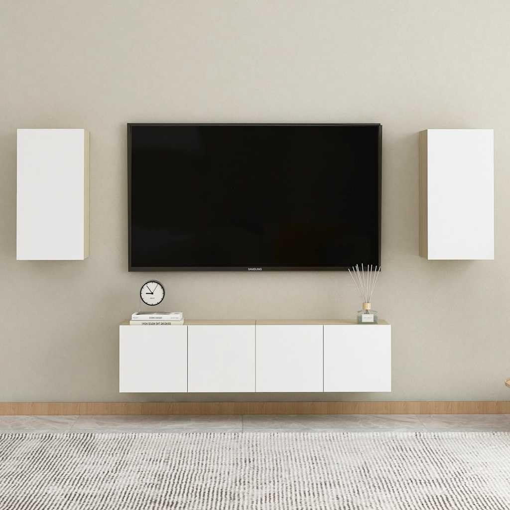 Mueble para TV blanco roble Sonoma, 30,5 x 30 x 60 cm, madera colgante, moderno mueble multimedia para salón, robusto armario para centro de entretenimiento