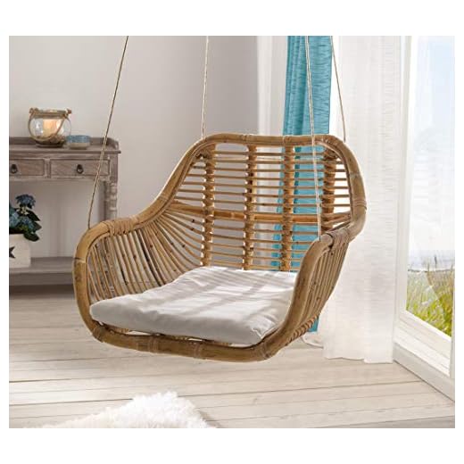 Dekoleidenschaft Fauteuil suspendu en rotin avec coussin, fauteuil en osier, balançoire suspendue, balançoire en rotin