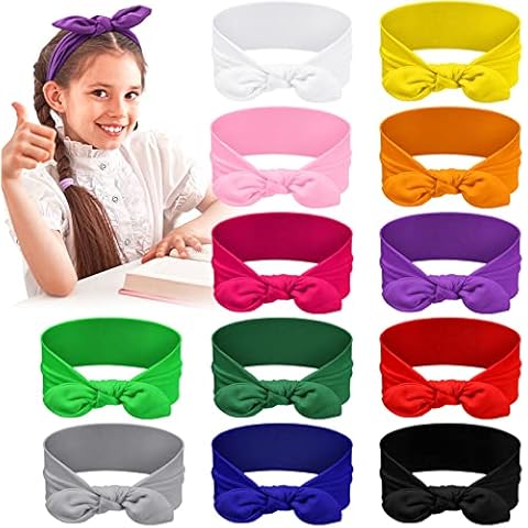 Giegxin 12 Pack Colorful Polyester Cloth Headbands for Girls Removable Rabbit Ear Bow Hairbands Hair Accessories, 12 Colors Cover