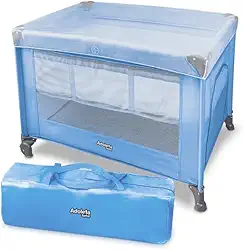 Berço Portátil Infantil Multifuncional Cercado com Mosquiteiro e Abertura Lateral (Azul)
