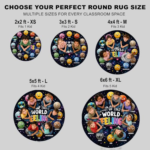 Feeling Wheel Chart Round Rug for Classroom - Round Emotional Regulation Mat, Mental Health Composition Notebook Carpet, Calming Corner Decor, Back to School Gift (Feeling Space Theme) - Image 8