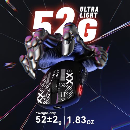 Image of MAMBASNAKE M4 Ultra-Light Wireless Gaming Mouse 52g, 24000 DPI PAW3311 Optical Sensor,2.4G /BT /Wired Ergonomic Computer Mice, RGB Lighting,400mAh Battery, Programmable Mouse for PC /Win /MAC-Black &Tape