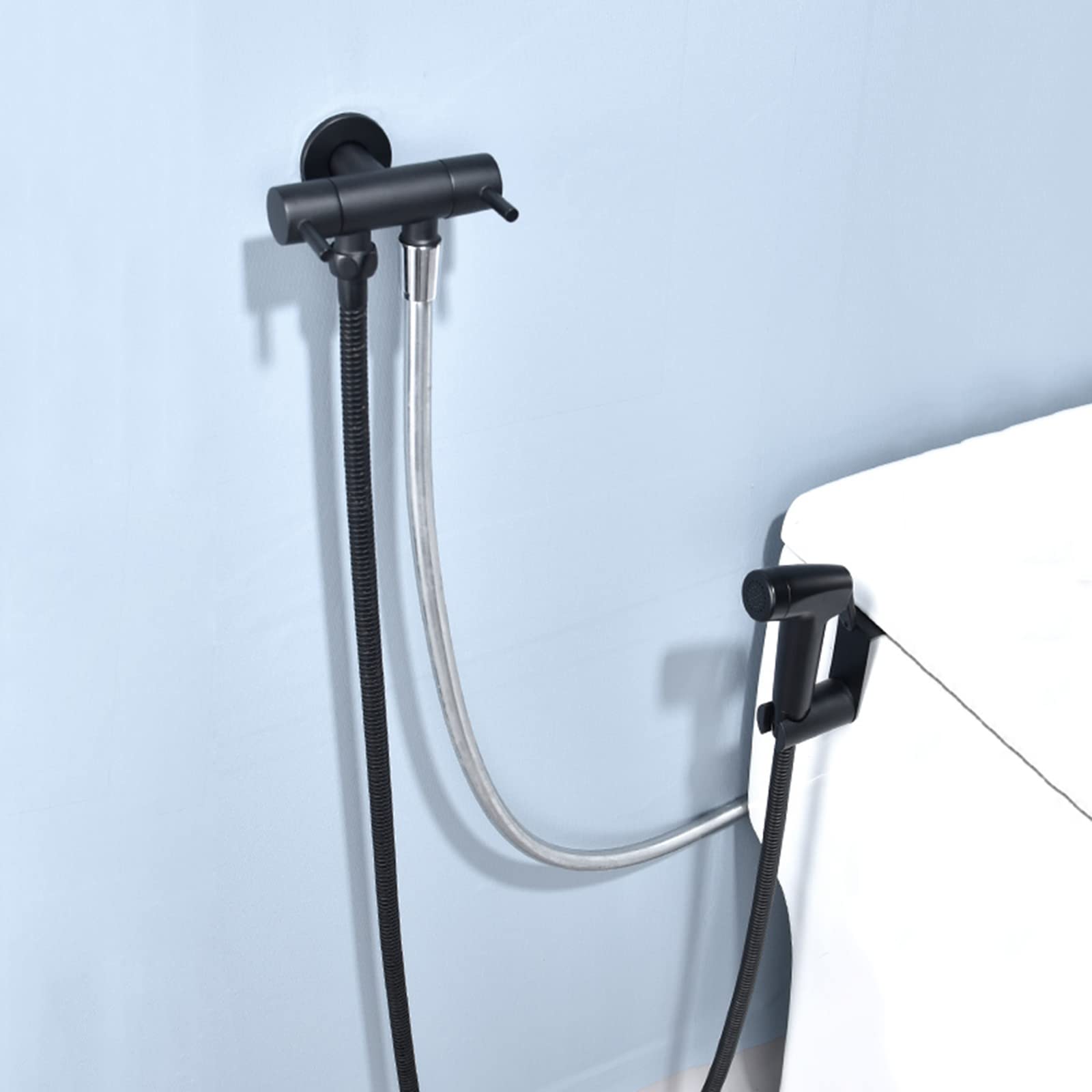 Pulvérisateur de bidet pour toilettes noir avec tuyau et robinet simple froid en ABS