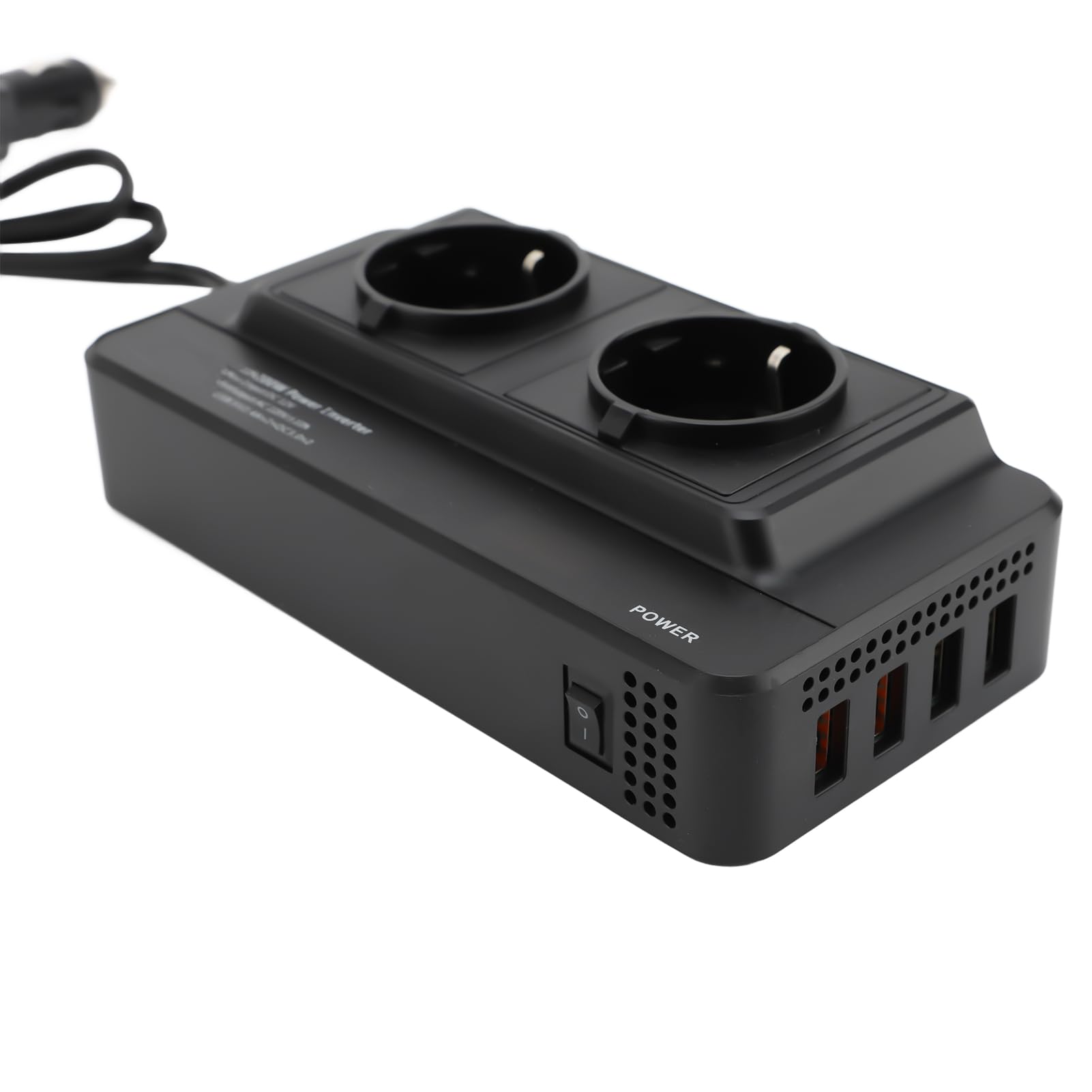 Convertidor de Corriente para Coche de 200W, Inversor Portátil con 4 Salidas Dobles de Puertos USB, Entrada DC12v (220V Enchufe de la UE)