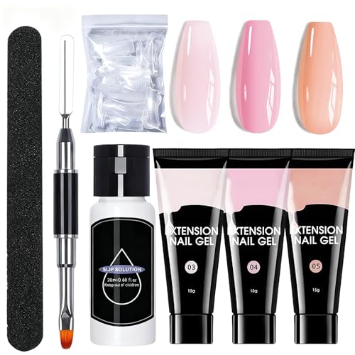 Polygel Nail Kit - 3 Colours Builder Gel for Nails & Gel Extension Nail Kit - Pink Nude Poly Gel Nail Extension Kit for DIY Nail Art - Gel Extension Nail Art Gifts Kits for Women