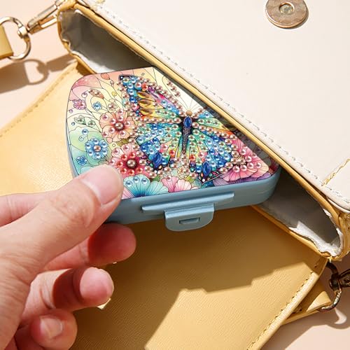 Image of ARTopet Diamond Art Painting Mini Storage Box with 6-Grid Creative Design Compact Portable Small Case for Purse Travel Daily (Butterfly)
