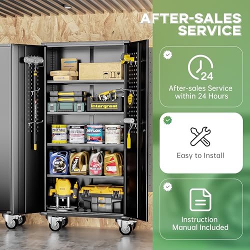 Image of INTERGREAT Rolling Metal Cabinet with Wheels, 72 inch Locking Storage Cabinet with Adjustable Shelves, Large Capacity Pulley Cabinets for Home Office, School, Warehouse(Black)