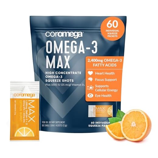 Coromega MAX High Concentrate Omega 3 Fish Oil, 2400mg Omega-3s with 3X Better Absorption Than Softgels, 60 Single Serve Packets, Citrus Burst Flavor; Anti Inflammatory Supplement with Vitamin D