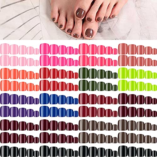 864 Pieces 36 Sets Press on Toe Nails Short False Toenails Glossy Short Square False Nail Solid Color Full Cover Square Fake Nails Colorful Artificial Nail Tips for Women Girls DIY Manicure Nail Art