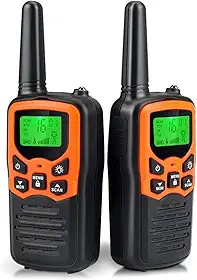 MOICO Walkie Talkies de longo alcance para adultos com 22 canais FRS, Walkie Talkie para família com lanterna LED VOX Display LCD para caminhadas, acampamento (pacote com 2)