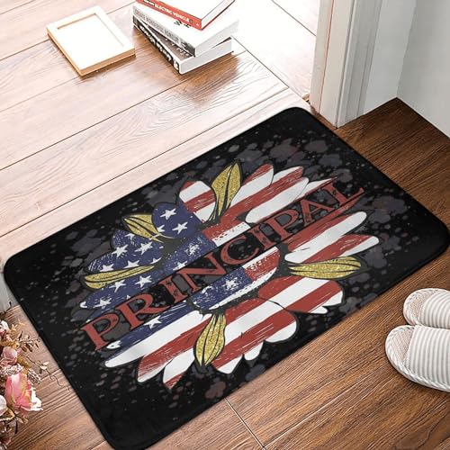 Bioputty Principal American Flag Door Mat Entrance Front Door Rugs Sunflower Patriotic 4th July Decorative Doormats Indoor/Bathroom/Kitchen/Bedroom/Entryway Floor Porch Mats, Non-Slip Rubber Carpets