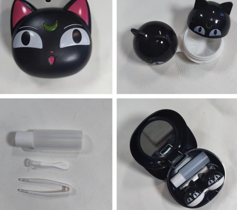 Miniatura 4 de Paquete de 2 fundas para lentes de contacto de anime lindo gato estuche de viaje portátil para lentes de contacto kit con solución limpiadora de